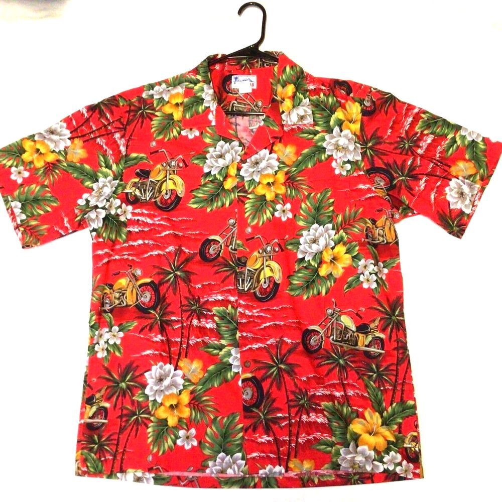 Mens Motorcycle Hawaiian Bottom Sjirt Size Xl Vintage